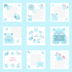 Fototapeta premium Set of social media posts templates with doodle elements.