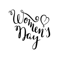 Hand Women's Day lettering with hearts. International Women's Day. Template greeting card, poster.