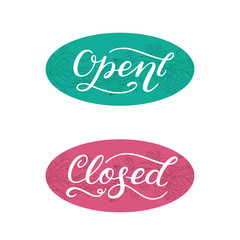 Open, closed. Handwritten words on floral background.