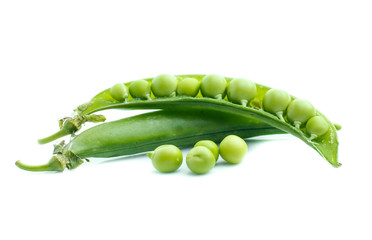 Fresh peas isolated on white background