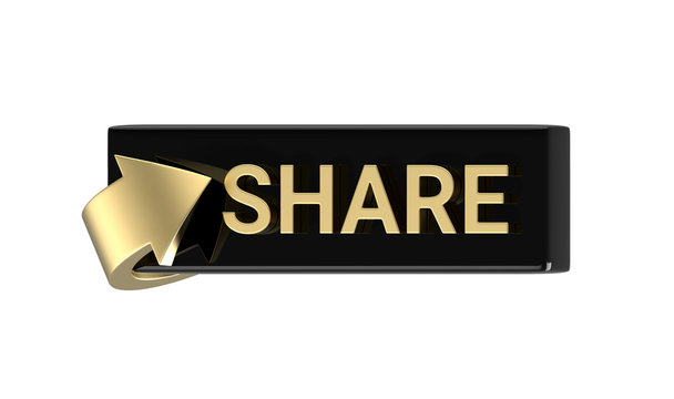 3d rendered Isometric gold share button with arrow isolated on white background