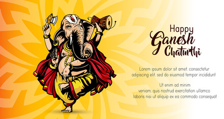 Indian Religious Ganesh Chaturthi festival of India, Lord Ganpati Template Design
