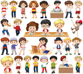 Set of isolated children in different actions