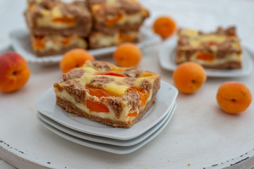 home made chocolate apricot cake with sweet streusel