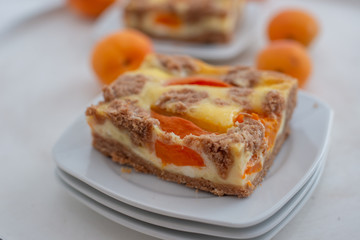 home made chocolate apricot cake with sweet streusel