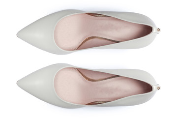 Female shoes on a white background. Top view.