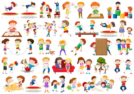 Boys, girls, children in educational fun activty theme