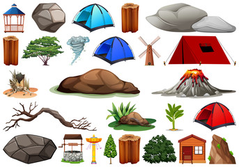 Collection of outdoor nature themed objects and plant elements © blueringmedia