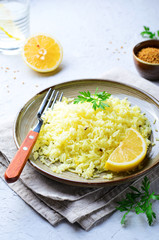 Yellow Rice, Turmeric Rice wih Lemon, Ginger and Fenugreek