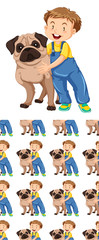 Seamless background design with dog and boy