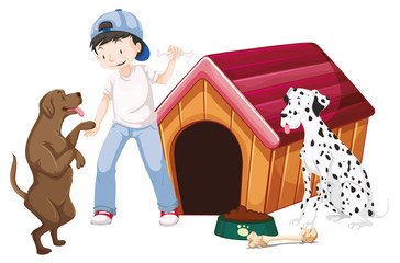 Children with animals on isolated background