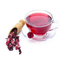 Cup of hot hibiscus tea on white background © Pixel-Shot