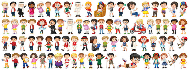 Fototapeta na wymiar Children with different nationalities on white background