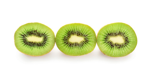 Fototapeta premium Healthy eating and fresh fruit, three kiwi halves isolated on a white background