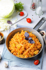 Braised Cabbage with Bulgur and Zucchini, Tasty Vegetarian Meal