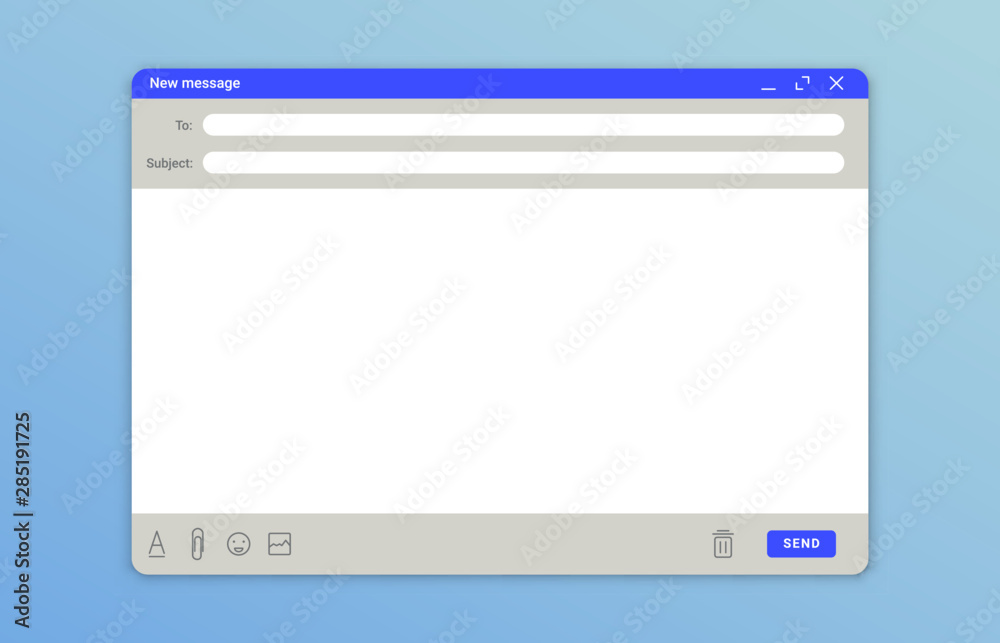 Wall mural email message window. mail app interface template, internet message emails and send online feedback 