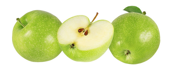 Fresh green apple isolated on white background with clipping path