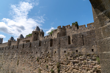Fototapeta na wymiar Ramparts wall of Medieval City of Carcassonne in France