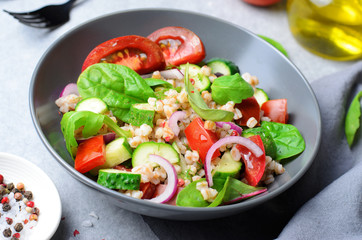 Spelt and Fresh Vegetables Salad, Tasty Vegetarian Meal