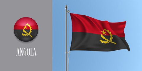 Angola waving flag on flagpole and round icon vector illustration