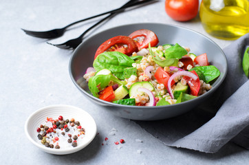 Spelt and Fresh Vegetables Salad, Tasty Vegetarian Meal