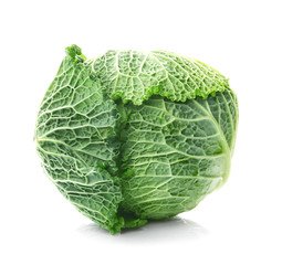 Fototapeta premium Tasty ripe cabbage on white background