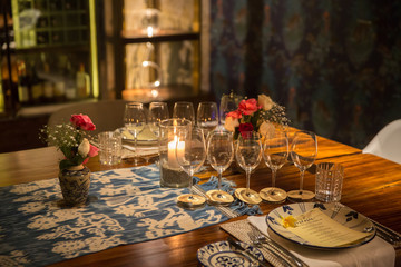 Elegant table set up for dinner, special event, party or wedding.