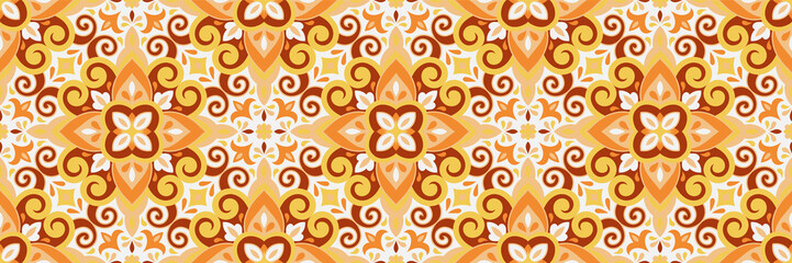 Azulejos ceramic tile design. Talavera tracery motif. Unique creative endless fill swatch. Portuguese, Spanish, Mexican, Brazilian folklore ornament. Ethnic style vector hand drawn seamless pattern.