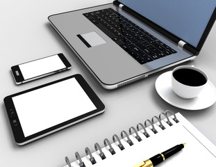 3D workplace business concept. 3d illustration