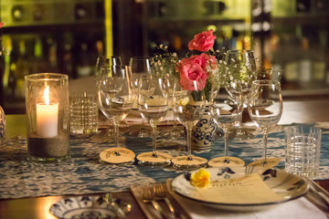 Fototapeta na wymiar Elegant table set up for dinner, special event, party or wedding.