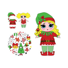 Christmas Elf Lol Doll. Cute vector illustration.