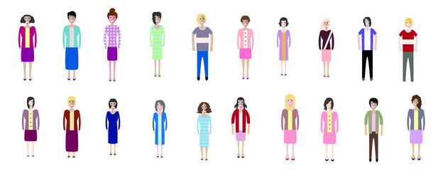 Fototapeta na wymiar Set of full body diverse business people. Fashion woman, female, girls stay on white background. Vector illustration flat style. Work and Team concept