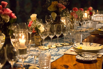 Elegant table set up for dinner, special event, party or wedding.