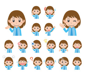 女の子　子ども　表情　ポーズ　セット
