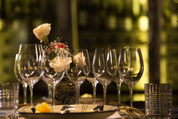 Elegant table set up for dinner, special event, party or wedding.