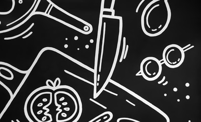 Black and white mock up of kitchenwear. abstract background