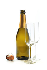 empty bottle of champagne isolated on a white background- Image