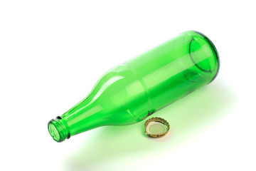 .empty beer bottle on a white background