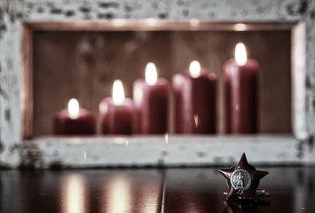 Awards of Merit in World War II by the Soviet Union on a vintage wooden background