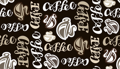 Coffe time - hand drawn doodle lettering pattern background