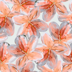 Seamless background. Beautiful flowers. Azalea. Stylization: watercolor.