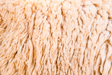 Natural fiber thermal fur wool texture background from sheep with white bright color tone. Backdrop for design art work or text message.