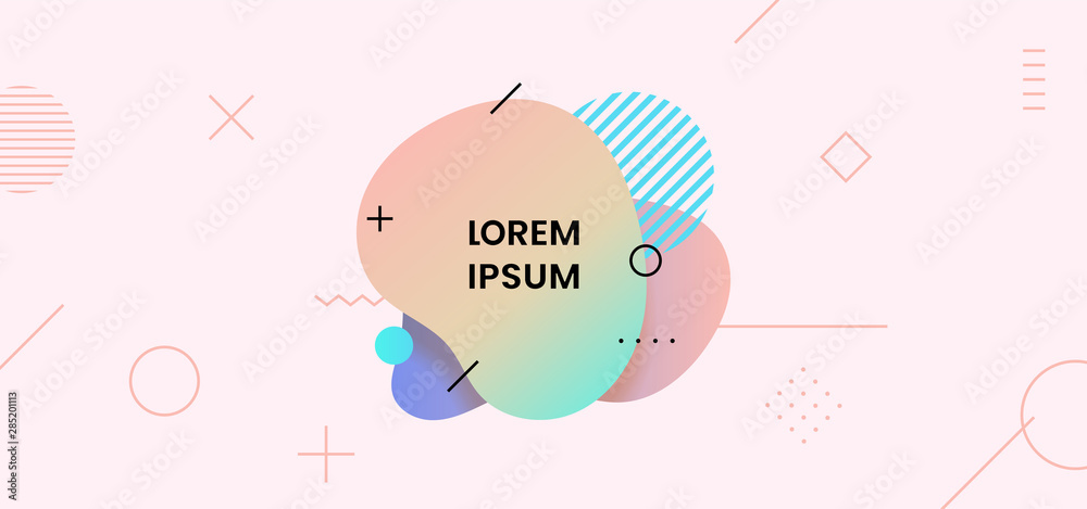Poster fluid abstract dynamic shape trendy badge label design.bright soft liquid gradient color with geomet