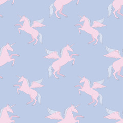 Magic pegasus, unicorn fairy-tale animal vector pattern