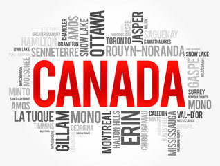Fototapeta premium List of cities and towns in Canada, word cloud collage, business and travel concept background