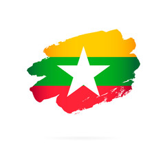 Myanmar flag. Vector illustration. Brush strokes