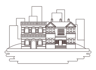 Naklejka premium Urban buildings and city architecture in black and white