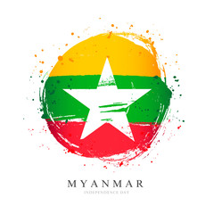 Myanmar flag in the shape of a big circle.