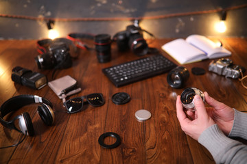 The photographer's desk, digital camera accessories
