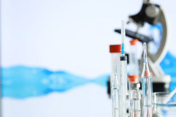 Seasonal vaccination. Medical equipment on a table.